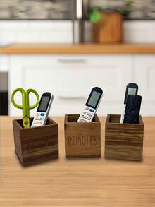 1 PIEZA Organizador de madera para control remoto, caja elegante para control remoto de TV para mesita de noche, sala de estar y organizador de medios para el dormitorio para mantener tu espacio ordenado - Marrón - Ver 2