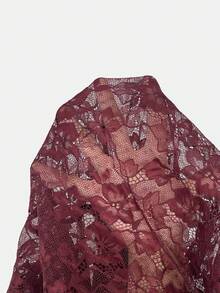 SHEIN BAE Bộ áo liền quần ren cổ khoét sâu màu trơn gợi cảm thời trang dành cho nữ - Màu Đỏ Sâu - Xem 7