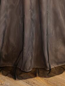 Tween Girl Floral Embroidery Mesh Splice Elegant Party Dress With Stand Collar - Black - View 6