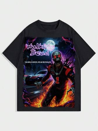 Goth maglietta a maniche corte da uomo con stampa dell'occhio dell'inferno in stile gotico, estiva