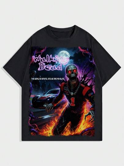 Goth maglietta a maniche corte da uomo con stampa dell'occhio dell'inferno in stile gotico, estiva