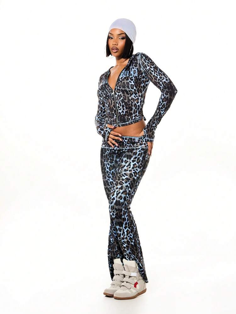 SUMWON WOMEN Leopard Print Zip Through Hoodie With Long Sleeves For Valentine's Day
