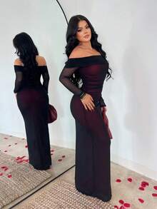 SHEIN SXY 优雅露肩修身连衣裙，通勤必备 - 彩色 - 查看 6