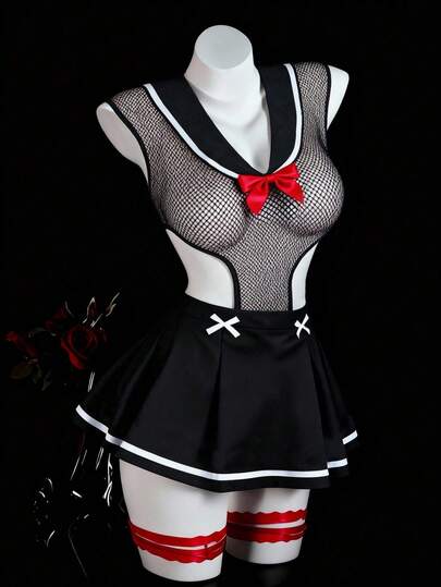 Sunspun Sailor Suit Lingerie Set With Bow Cutout, Sexy For Valentine's Day