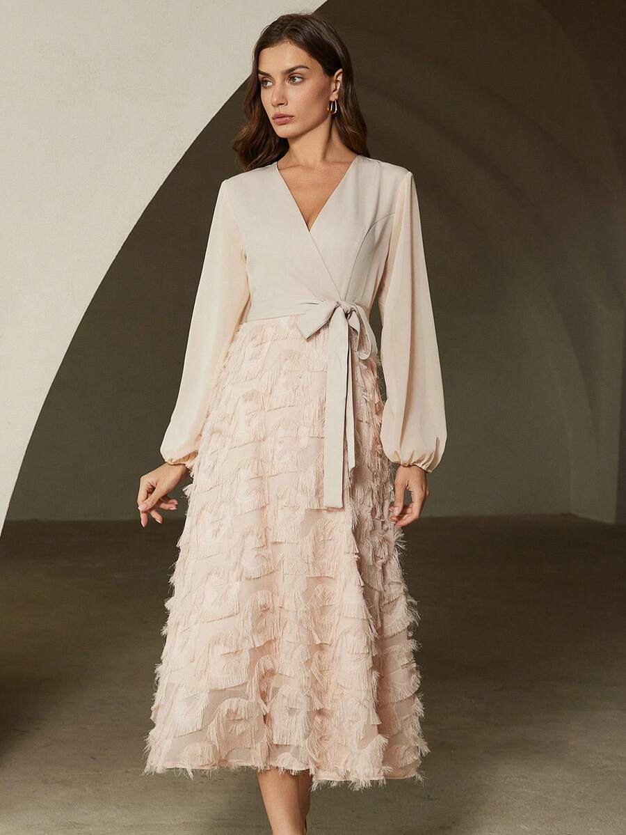 EMERY ROSE New Fashionable High-End Slim Fit Elegant Long Sleeve Dress - Dusty Pink - View 1