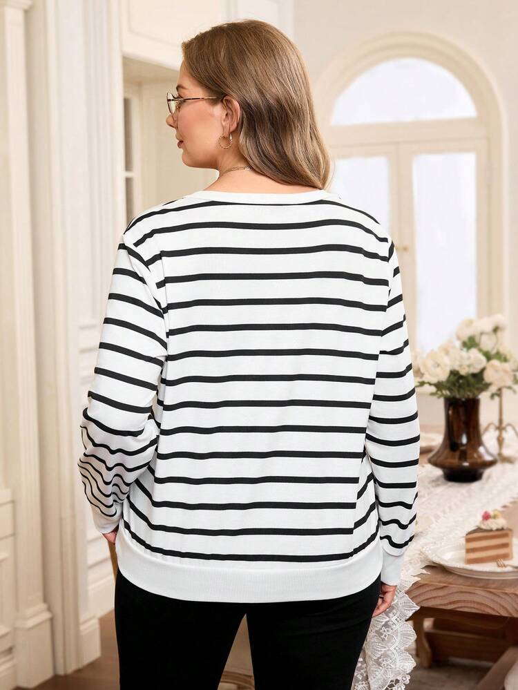 Plus Size Women Striped Long Sleeve Zip-Up Casual Sweatshirt,Vacation/Summer/Spring Long Sleeve Summer Top  Elegant Dress Women