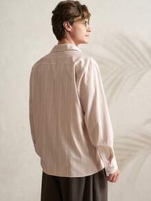 Airaco Men's Striped Turndown Collar Long Sleeve Casual Commuter Shirt - Apricot - View 2