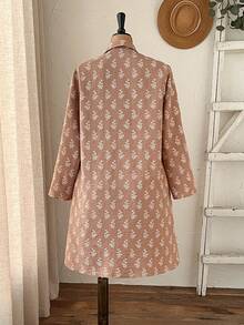 Rusticease Đầm sơ mi dài tay cài cúc đơn xếp ly thêu hoa dành cho nữ cỡ lớn - Nhiều màu - Xem 2