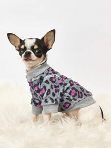 PETSIN 1件印花玫瑰红豹纹法兰绒卫衣，厚实保暖，适合宠物秋冬季穿着，灰色 - 灰色 - 查看 4