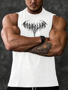 Manfinity Sport PWRUP Camiseta de tirantes holgada con estampado de calavera para hombre, de verano - Blanco - Ver 5