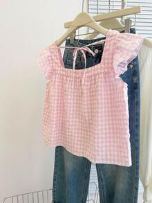 INAWLY 女士秋季新款可爱荷叶边下摆衬衫 - 粉色 - 查看 2