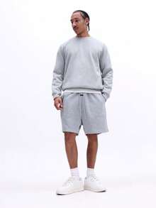 SUMWON Men's Pull On Drawstring Sweat Shorts With Side Pockets Elastic Waistband Casual Comfort Loungewear - Light Grey - View 3