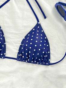 Swim Vcay New Women's Polka Dot Sexy Spaghetti Strap Bikini Top Pokadot Bikini Bikini Triangle Navy Bikini Polka Dot Bathing Suit - Navy Blue - View 5