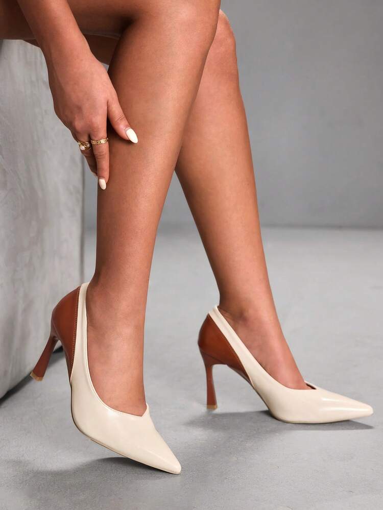 CUCCOO SZL Contrast Color Pointed Toe Fashionable Versatile Elegant Commuting High Heels For Christmas Valentine's Day