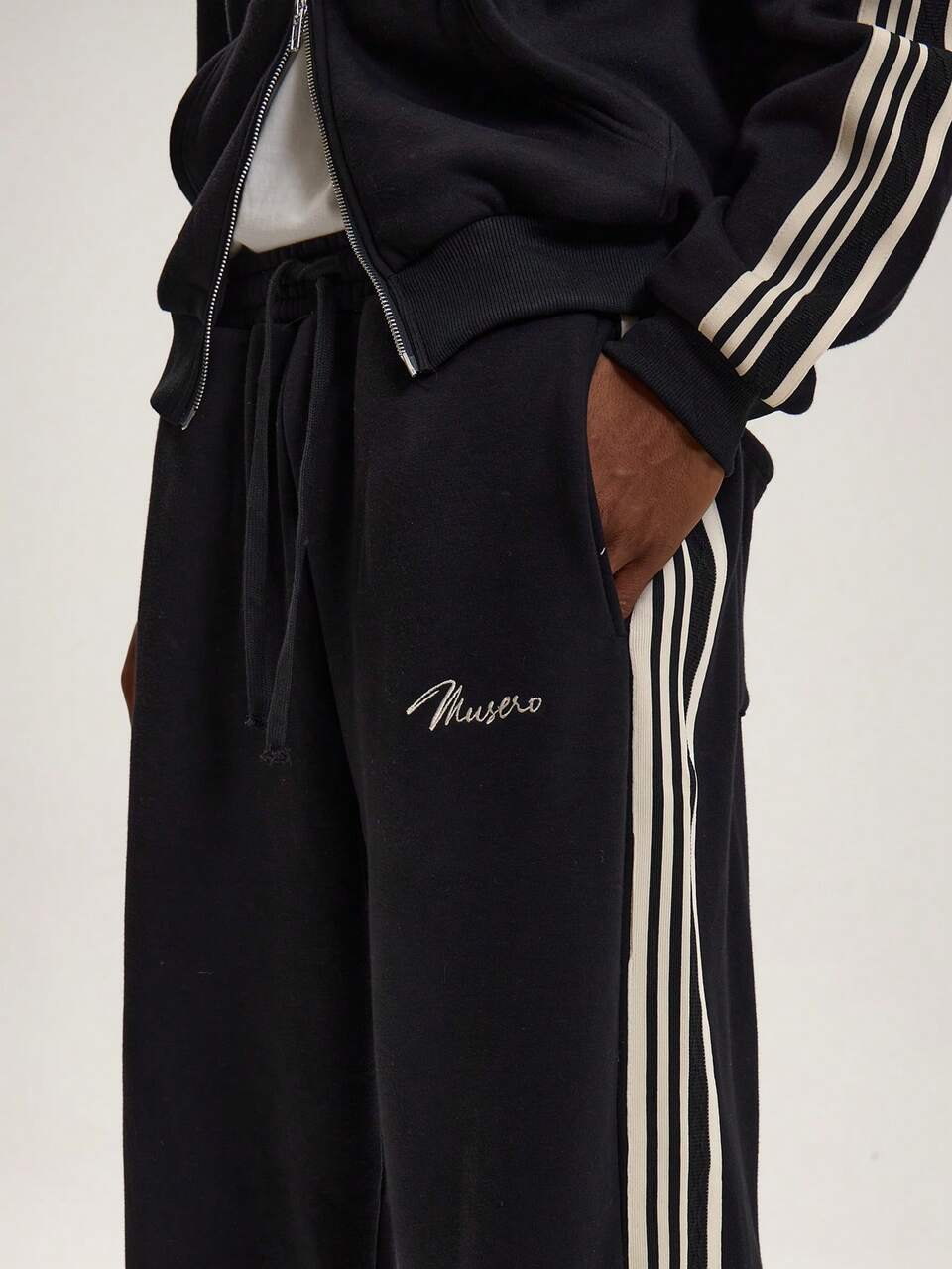 Open Cuff Straight Leg Baggy Contrast Stripe Branded Musero Sweatpant Branded Detail Co Ord Tracksuit Bottoms Only Winter