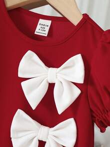 Vestido de punto rojo con lazo elegante y sencillo para bebé niña. Adecuado para fiestas de cumpleaños, fiestas de noche, actuaciones, bodas, bautizos y ceremonias de apertura. Perfecto para primavera y verano. - Rojo - Ver 4