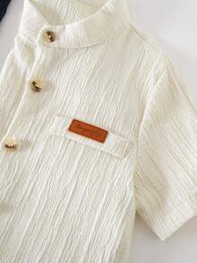 SHEIN 男童贴花前扣休闲短袖衬衫 - 彩色 - 查看 6