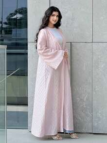 Yasmyna Áo Abaya Ả Rập dáng rộng, tay loe, màu trơn dành cho nữ - Hồng - Xem 8