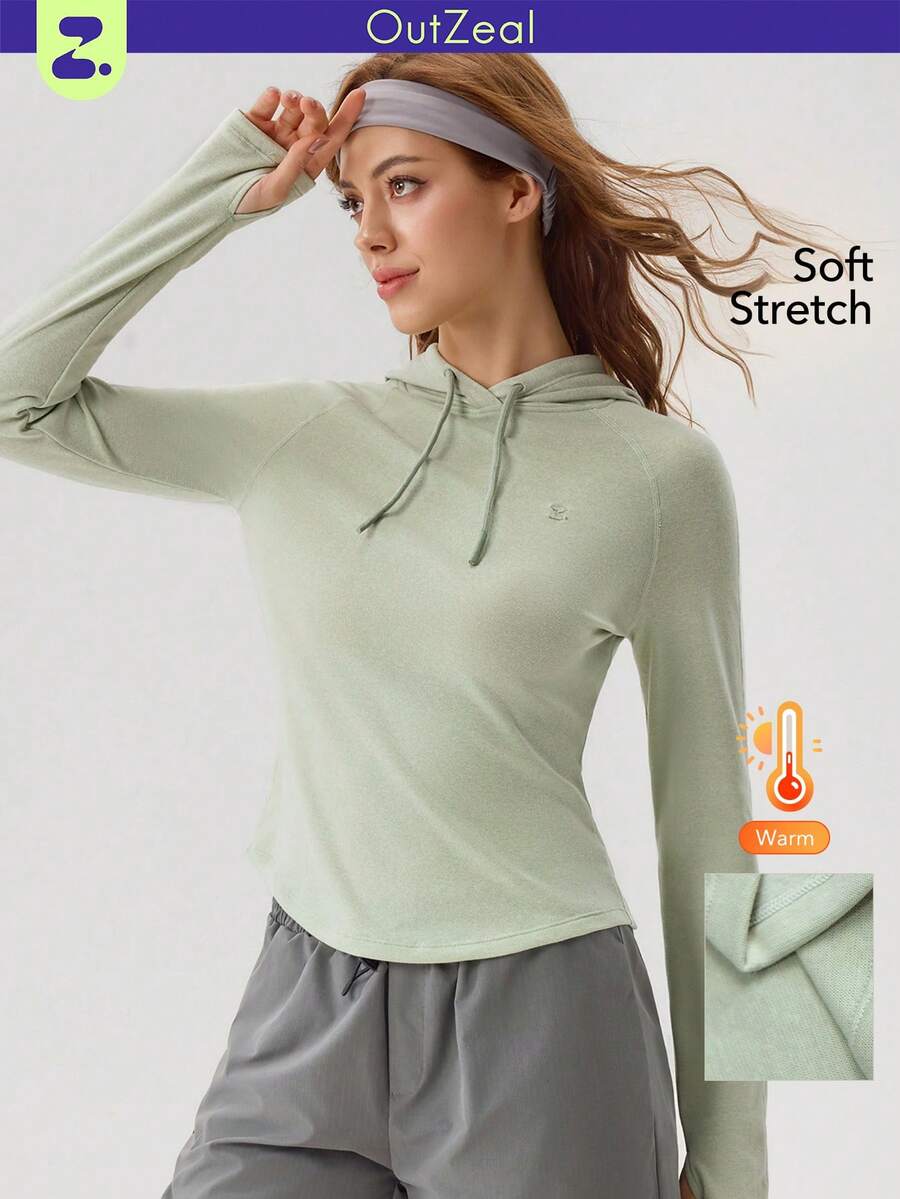 OutZeal Women Winter Thermal Outdoor Sweatshirt Green Daily Casual Long Sleeve With Thumbhole - Green - View 1