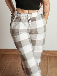 Lupita Cardoza 女士秋冬街头服饰复古返校休闲前系带格子口袋羊毛长裤 - 彩色 - 查看 6