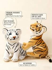 POKOJA LAND 9.05英寸老虎毛绒玩偶，逼真老虎玩具，黄白相间，图案和外观栩栩如生，触感柔软，森林野生动物装饰，是送给孩子的最佳生日礼物，适合野生动物爱好者。 - 彩色 - 查看 3