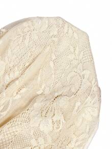 SHEIN BAE Black Lace Sleeveless Open Shoulder Ruched Bodysuits, Autumn, Halloween - Apricot - View 3