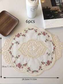 6 Buah Taplak Meja Renda Beige, Isolasi Panas, Bahan Tenun, 100% Serat Poliester, Alas Cangkir Multifungsi, Alas Vas, Taplak Meja Gaya Cina, Sprei, Gaya Vintage, Gaya Bohemian, Cocok Untuk Semua Musim Dan Dekorasi Ruangan, Properti Fotografi, Dekorasi Meja. - Krem - View 2