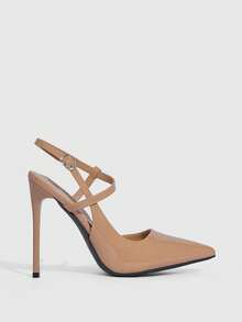 CUCCOO SZL 女士尖头高跟鞋，亮黑色材质，时尚性感夜店派对走秀踝带超高跟鞋，圣诞节必备 - 鏡面杏92 - 查看 2