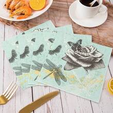 25张/套 植物图案一次性餐巾纸，13*13英寸，双层，派对餐巾纸，优雅植物甜点餐巾纸，适合女士晚宴、情人节、婚礼、生日等场合。 - 綠色 - 查看 1