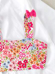 SHEIN Tween Girl Vintage Blue & White Floral Print Bikini Set, Cute Bow Patchwork Beach Swimwear, Suitable For Summer Beach Vacation Swimming Flower Bathing Suit Flower Bikini Floral Swimwear Floral 2pcs Tween Girls Printed Swimwear Girls Floral Swim 2pcs Girls Printed Swimwear Tween Girls Bikini Set Bikini Set Girls Hawaiin Beach Clothes Bathing Suit Sets Two Pieces Swimwear Girls Two Pieces Bathing Tween Beachwear For Tweens Two Pieces Set Kids Floral Swim Teen Girl Swimsuit Floral - Multicolor - View 3