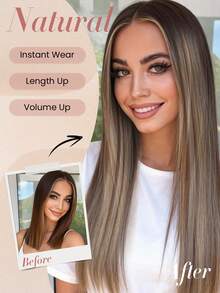 Seamless Clip In Hair Extensions, 7pcs Ash Brown Mix Platinum Blonde Hair Extensions Clip In Human Hair Invisible PU Skin Weft Natural Remy Human Hair Extensions - SP8/60 - View 8