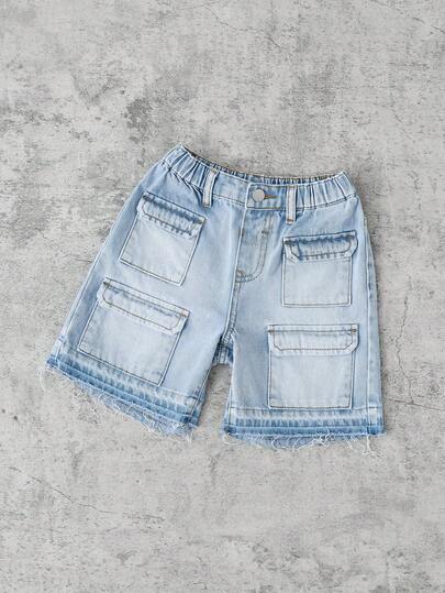 Young BoyLoose Fit Light Blue Denim Cargo Shorts