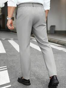 Manfinity Mode Plus Size Men's Solid Color Slant Pocket Business Casual Pants - Light Grey - View 2