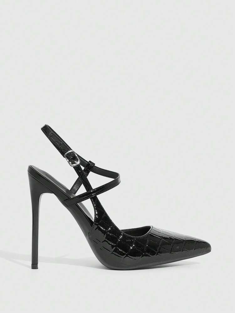 CUCCOO SZL 여성용 뾰족한 토 하이힐 슈즈, 샤이니 블랙 소재, 패셔너블 섹시 나이트클럽 파티 런웨이 앵클 스트랩 슈퍼 하이힐 펌프스 (크리스마스용)