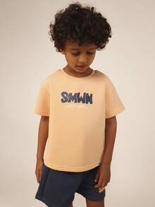 SUMWON Boys Graphic Print Crew Neck Short Sleeve T-Shirt And Matching Shorts Summer Set Casual Vacation - Orange - View 3