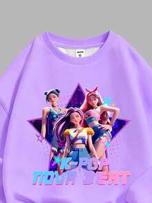 2pcs Young Girls Casual K-POP Cartoon Character Print Long Sleeve Crew Neck Sweatshirt And Flare Pants Set, Comfortable Daily & Holiday Wear, Suitable For Autumn/Winter, K-POP Style Outfit - Multicolor - View 3