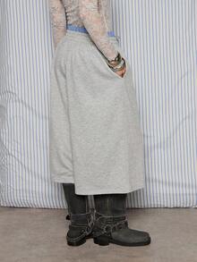 COUREZ 低腰长款七分运动裤 / Y2K 春季女装舒适街头风宽松运动裤性感时尚假日外出生日装 - 淺灰色 - 查看 3