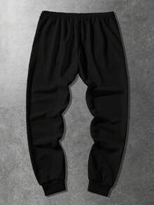 ROMWE MEN Grunge Punk Men's Cross Print Drawstring Waist Casual Sweatpants - Black - View 2