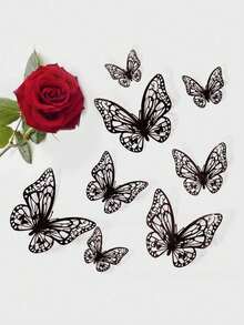 12片镂空蝴蝶墙贴 3D蝴蝶贴纸 DIY可移除PVC折射亮金色银色玫瑰金多色艺术装饰 适用于儿童女孩卧室婚礼装饰客厅家居装饰 - 彩色 - 查看 9