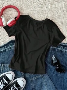 SHEIN Thiết kế in hình trái tim cánh thánh giá phong cách Punk Goth cổ điển dành cho thiếu nữ - Nhiều màu - Xem 5