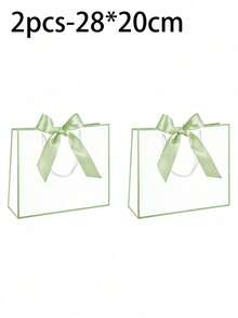 1/5pcs-Landscape-Style Kraft Paper Gift Bags, Shopping Bags, Packaging Bags With Handles, Bow-Decorated Handbags, Trick Or Treat, Halloween, White Large-Capacity Paper Bags, Halloween, Thanksgiving, Christmas, New Year, Wedding, Birthday Gift Packaging Bags - Light green - View 11