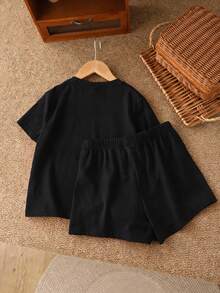 SHEIN 2pcs Tie-Dye Floral, Heart, Leopard Print Tween Girl Casual Minimalist Short Sleeve Top And Shorts Set, Suitable For Summer, Beach, Vintage, Retro, Casual, Vacation, Cute, Y2K, Coconut Girl, Boho, Music Festival - Multicolor - View 4