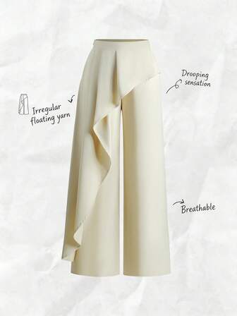 Rafferiza Pantalones elegantes de vacaciones con volantes asimétricos para mujer