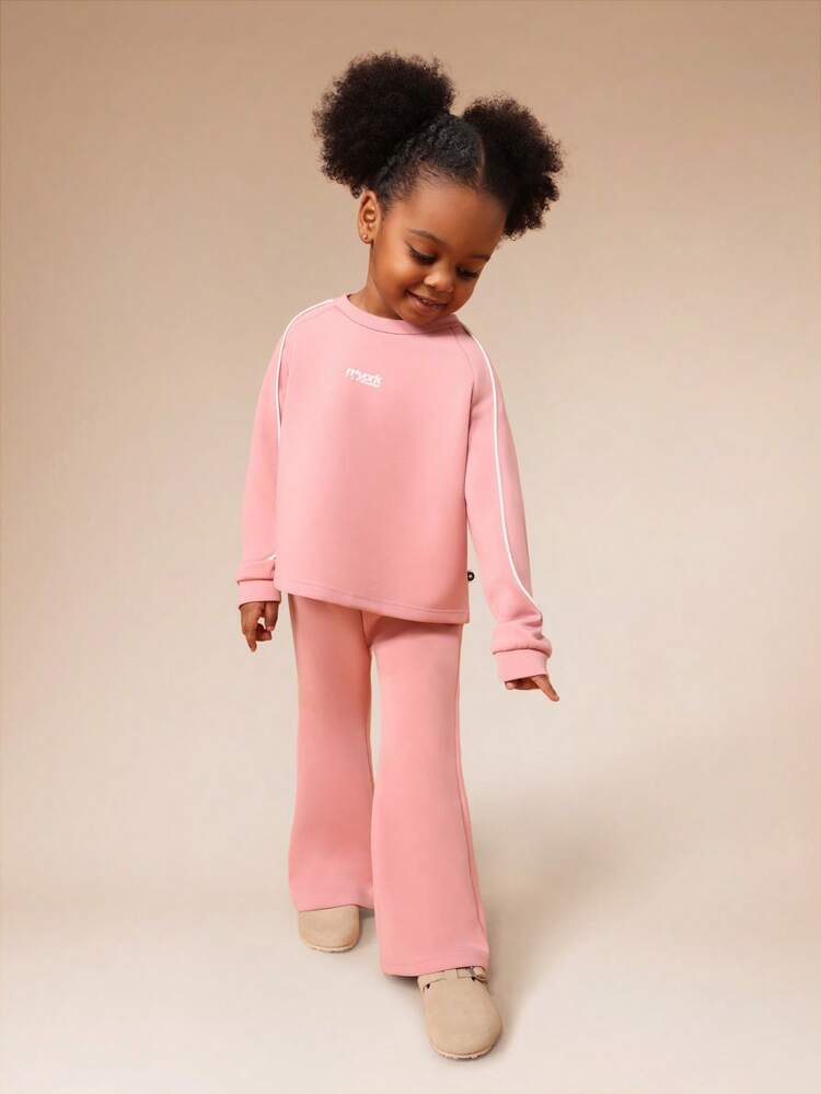 Hoodie And Flare Sweatpants Set With Logo