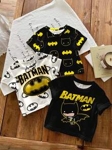 BATMAN X SHEIN 3件套男婴休闲简约上衣，经典酷炫Logo图案T恤套装，适合春夏穿着 - 彩色 - 查看 1