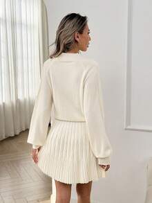 Easowa Women's Knitted Long Sleeve Crew Neck Pullover Sweater Dress - White - View 8