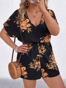 Breezaya 大码梭织印花夏季女式连体裤 - 黑色 - 查看 1