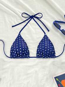 Swim Vcay New Women's Polka Dot Sexy Spaghetti Strap Bikini Top Pokadot Bikini Bikini Triangle Navy Bikini Polka Dot Bathing Suit - Navy Blue - View 2