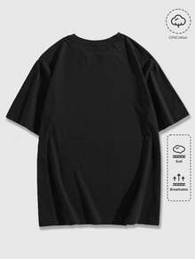 ROMWE MEN Goth 男士休闲印花圆领短袖T恤，夏季 - 黑色 - 查看 2