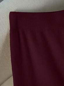 Franclia 新款褶裥拼接针织高腰显瘦A字中长半身裙，休闲女式毛衣裙 - 紅木色 - 查看 3